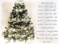 Желая ти бяла Коледа, с най-любимите хора, желая ти много здраве, за теб и любимите хора, желая ти страхотни емоции, споделени с любимите хора! Весела Коледа ти желая!